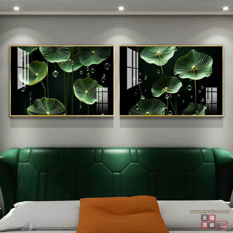 荷花 单幅 装饰画 现代简约 卧室背景墙挂画 晶瓷画