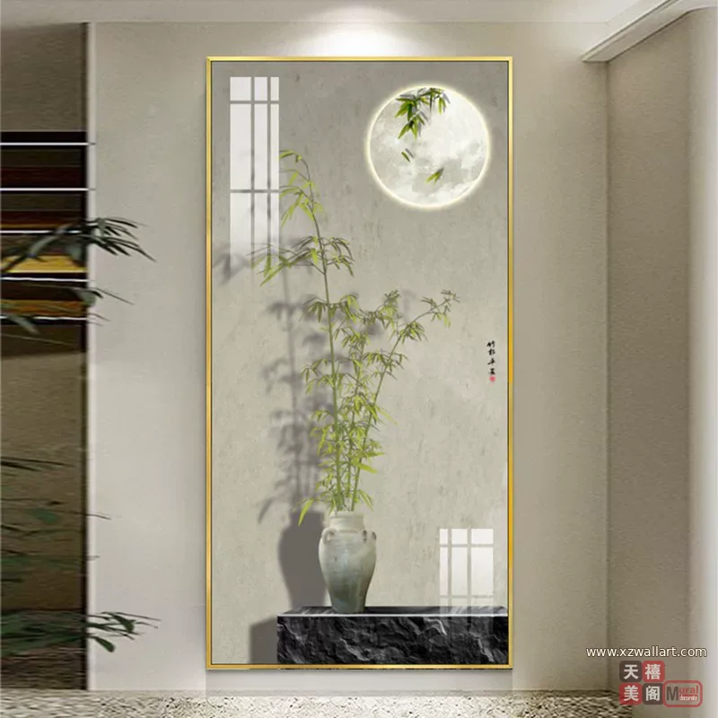 竹 单幅 装饰画 奶油风 玄关背景墙挂画 晶瓷画