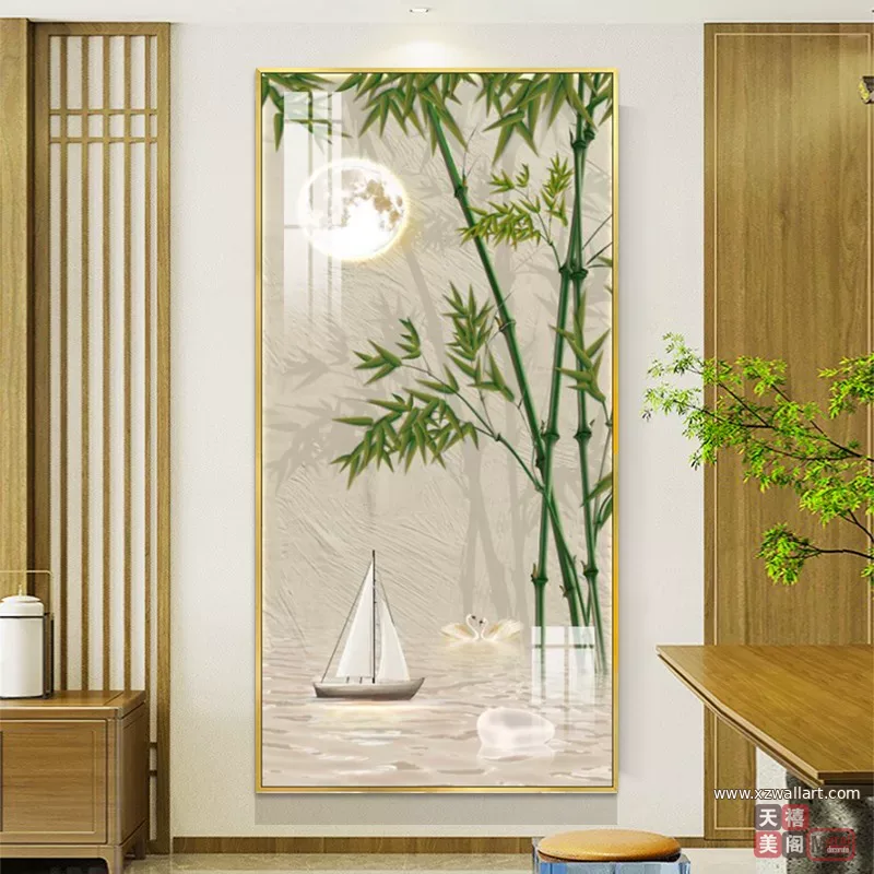 竹 单幅 装饰画 奶油风 玄关背景墙挂画 晶瓷画