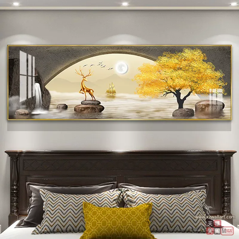 抽象 单幅 装饰画 新中式 卧室背景墙挂画 晶瓷画
