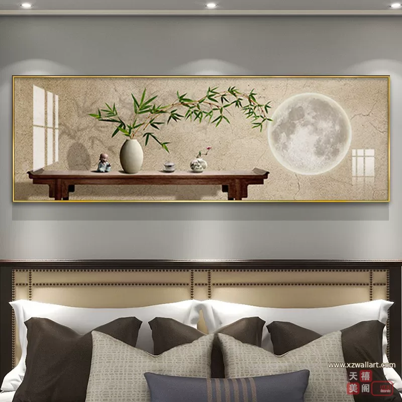 抽象 单幅 装饰画 新中式 卧室背景墙挂画 晶瓷画