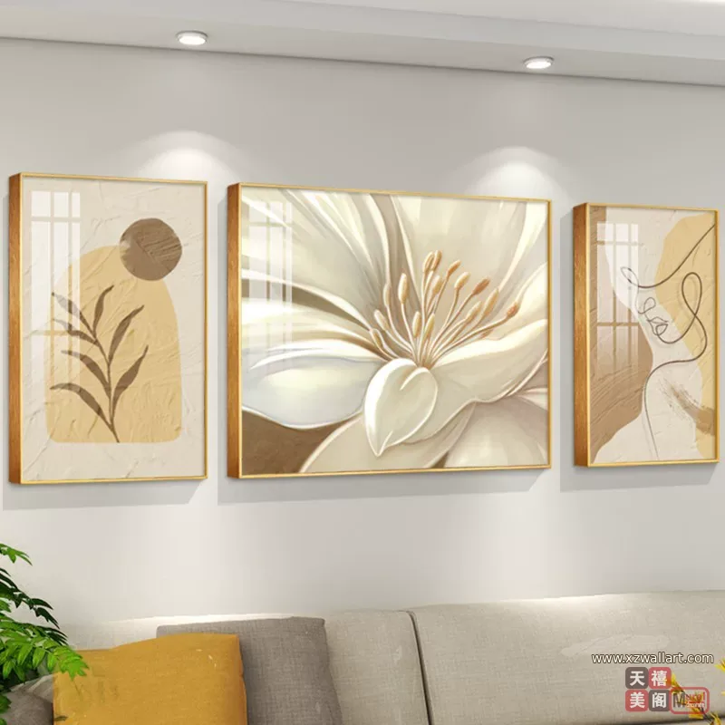 抽象 三联 装饰画 奶油风 客厅背景墙挂画 晶瓷画