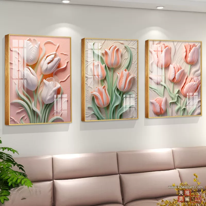 抽象 三联 装饰画 奶油风 客厅背景墙挂画 晶瓷画