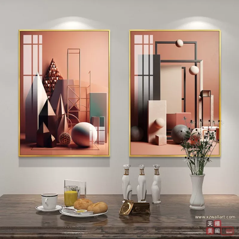 抽象 单幅 装饰画 轻奢风 餐厅背景墙挂画 晶瓷画