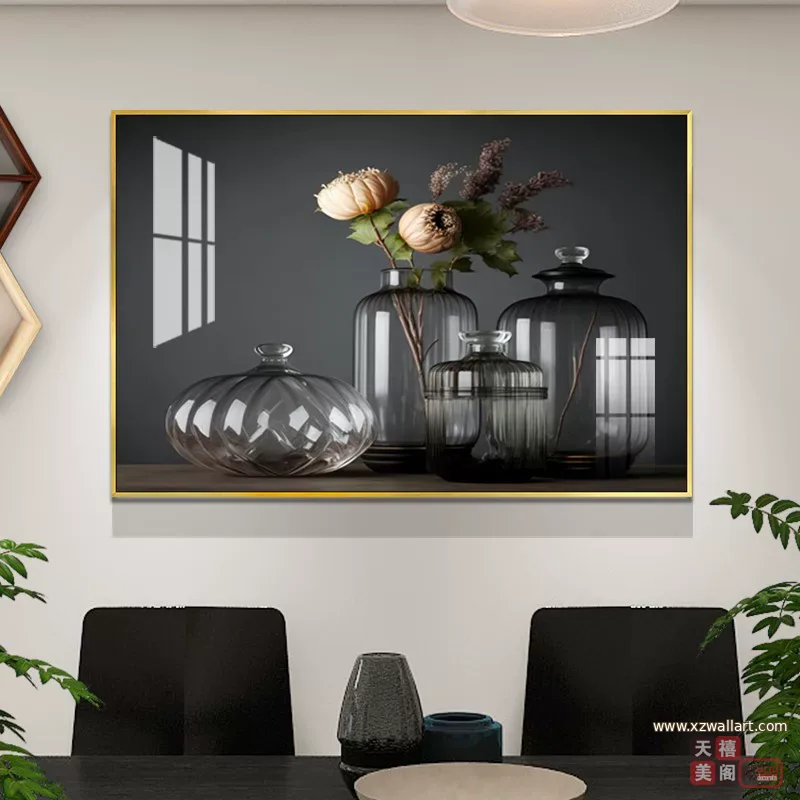 抽象 单幅 装饰画 轻奢风 餐厅背景墙挂画 晶瓷画