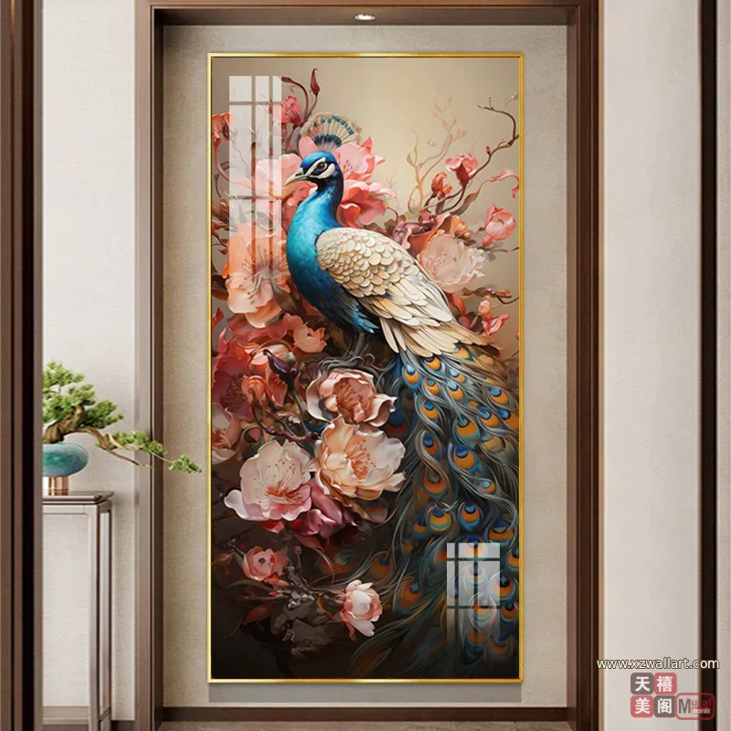 孔雀 单幅 装饰画 现代简约 玄关背景墙挂画 晶瓷画