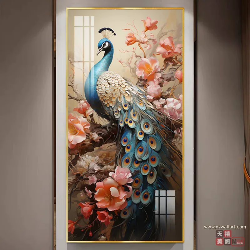 孔雀 单幅 装饰画 现代简约 玄关背景墙挂画 晶瓷画