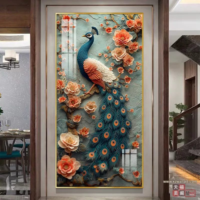 孔雀 单幅 装饰画 现代简约 玄关背景墙挂画 晶瓷画