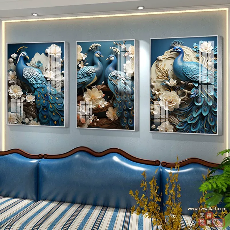 抽象 三联 装饰画 美式 客厅背景墙挂画 晶瓷画