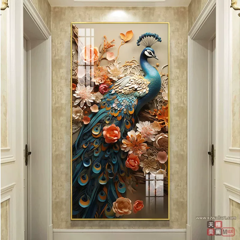 孔雀 单幅 装饰画 轻奢风 玄关背景墙挂画 晶瓷画