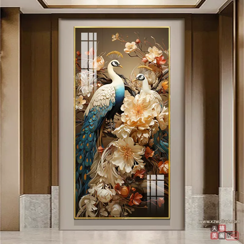 孔雀 单幅 装饰画 轻奢风 玄关背景墙挂画 晶瓷画