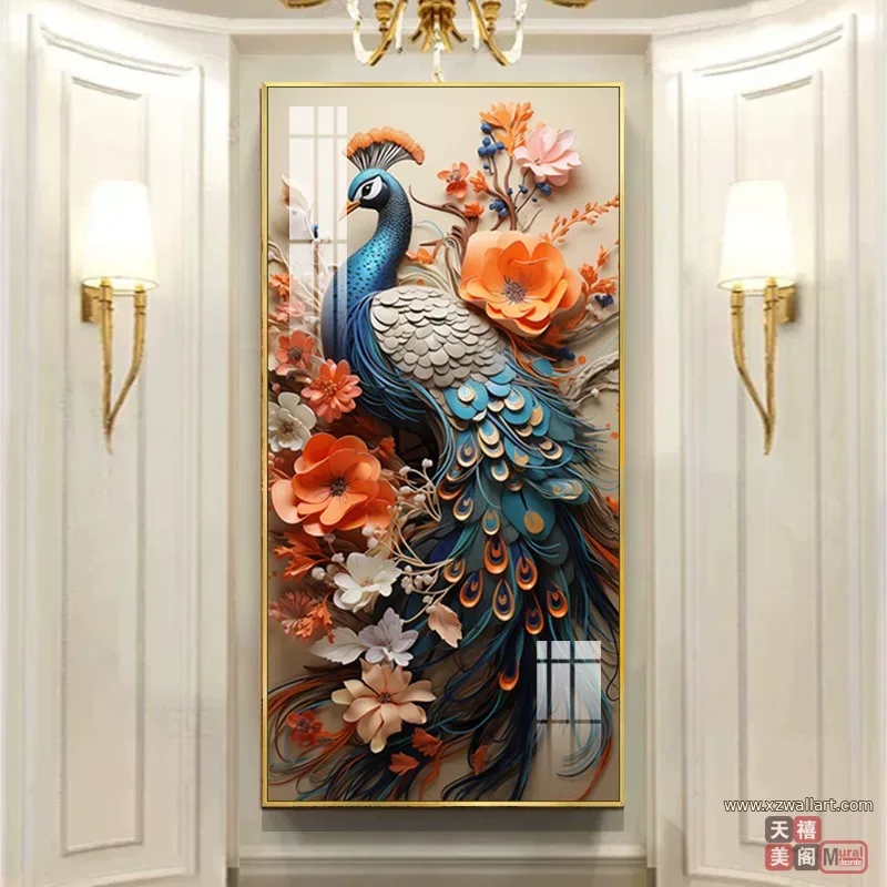 孔雀 单幅 装饰画 轻奢风 玄关背景墙挂画 晶瓷画