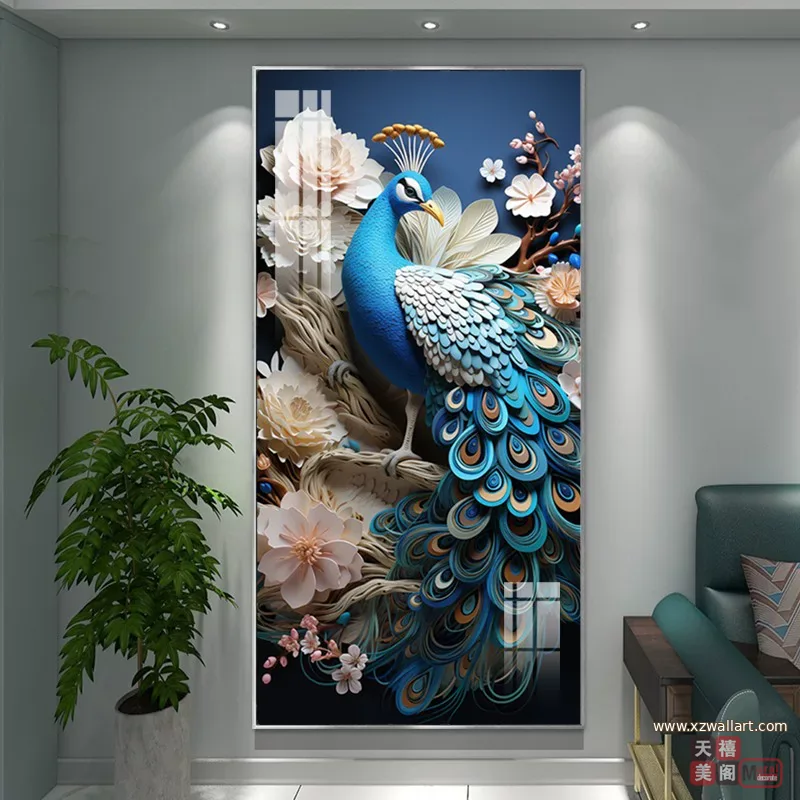 孔雀 单幅 装饰画 欧式 玄关背景墙挂画 晶瓷画