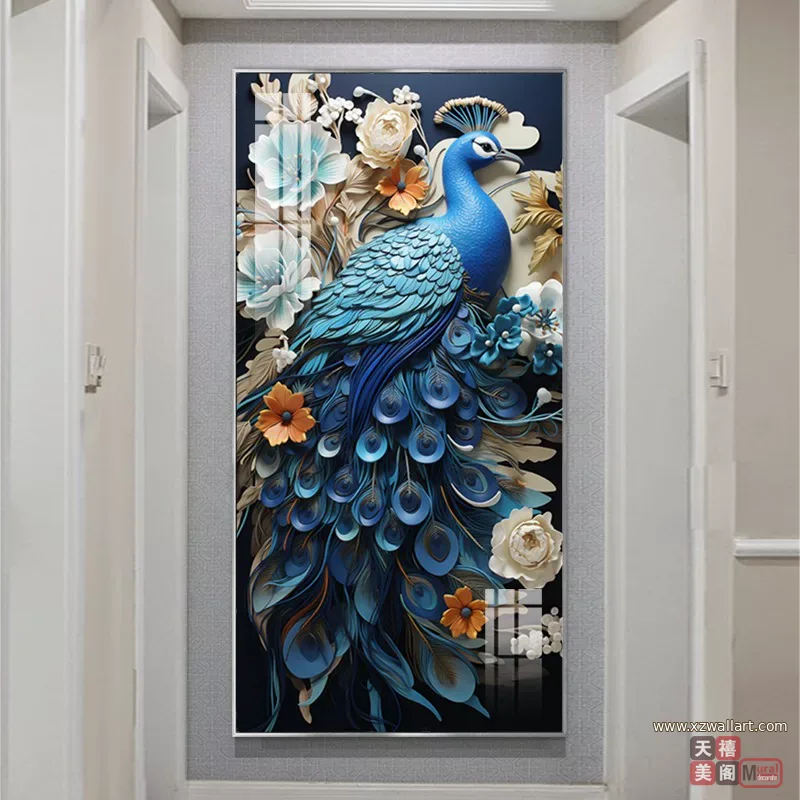 孔雀 单幅 装饰画 欧式 玄关背景墙挂画 晶瓷画