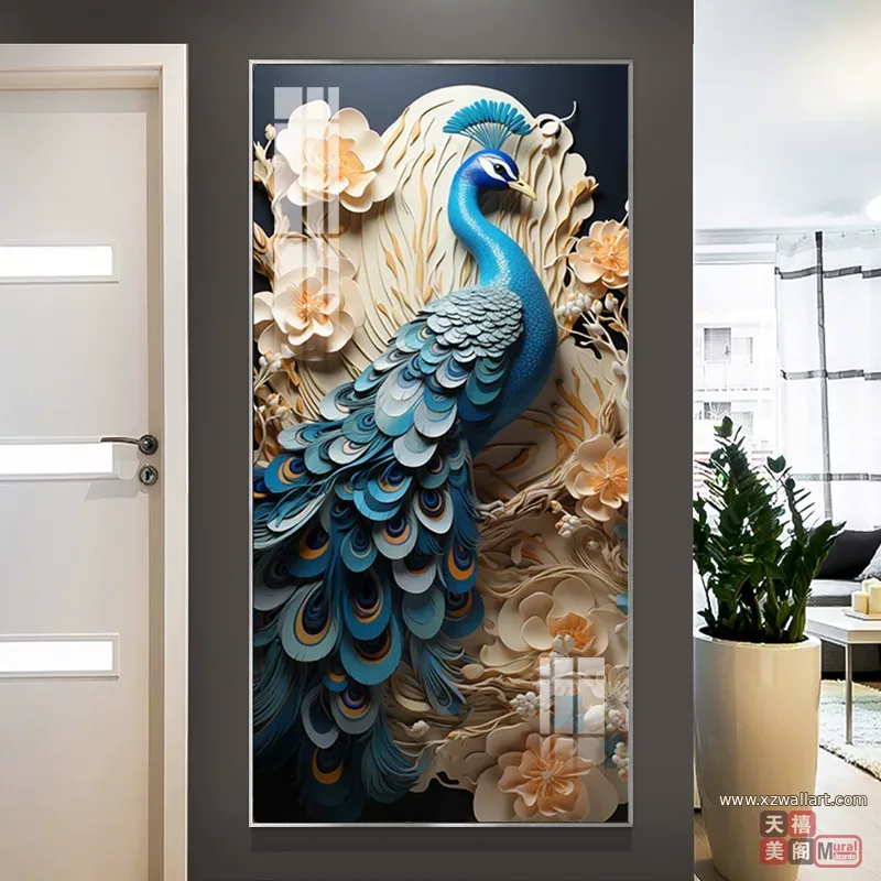 孔雀 单幅 装饰画 欧式 玄关背景墙挂画 晶瓷画