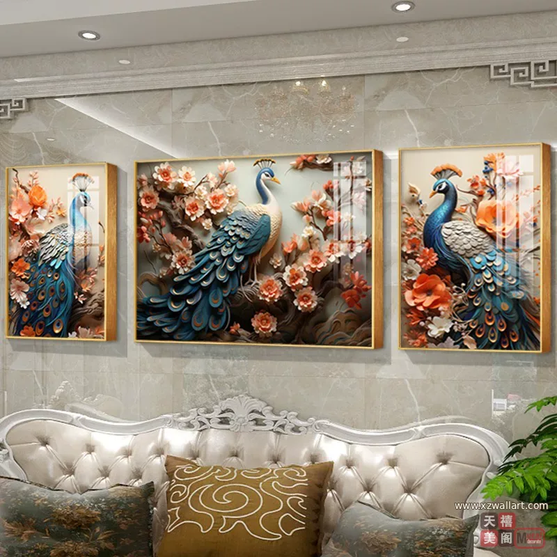 抽象 三联 装饰画 欧式 客厅背景墙挂画 晶瓷画