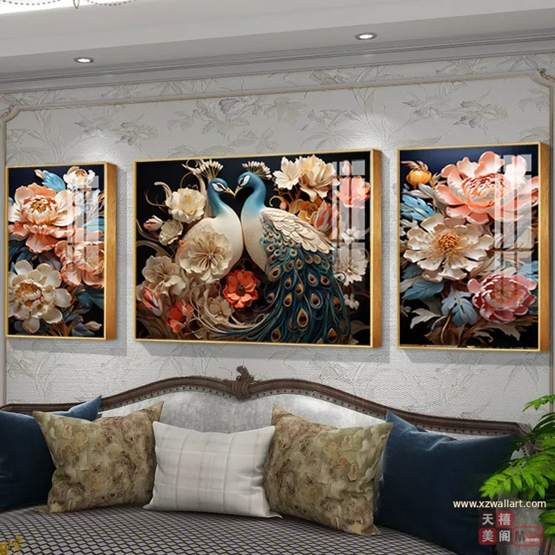 抽象 三联 装饰画 欧式 客厅背景墙挂画 晶瓷画