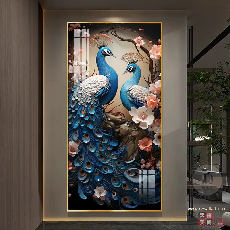 孔雀 单幅 装饰画 欧式 玄关背景墙挂画 晶瓷画