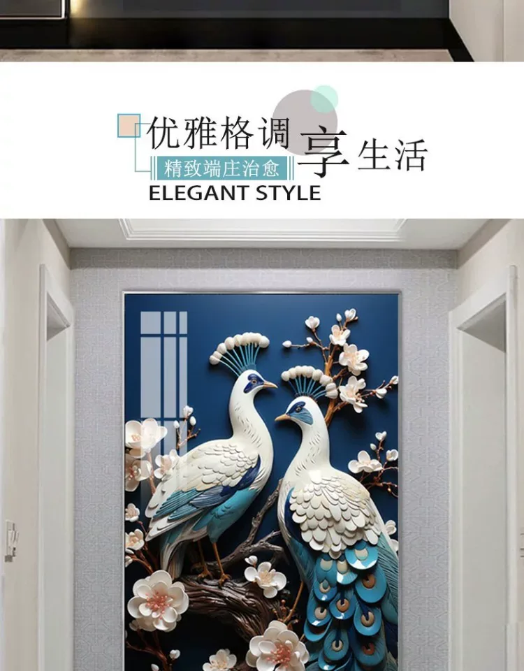 孔雀 单幅 装饰画 欧式 玄关背景墙挂画 晶瓷画