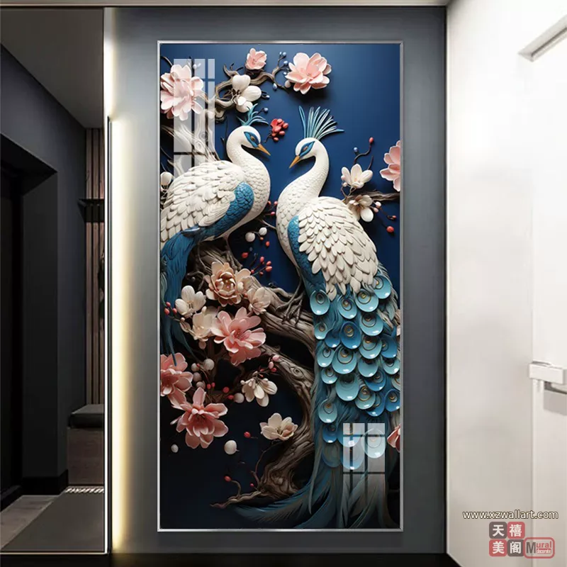 孔雀 单幅 装饰画 欧式 玄关背景墙挂画 晶瓷画