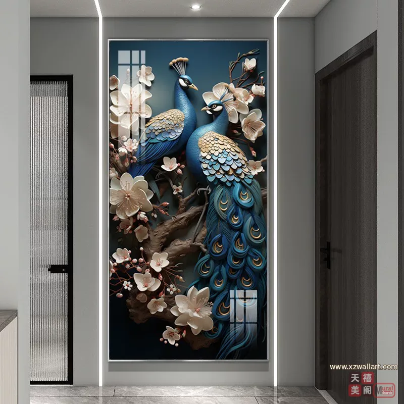 孔雀 单幅 装饰画 欧式 玄关背景墙挂画 晶瓷画