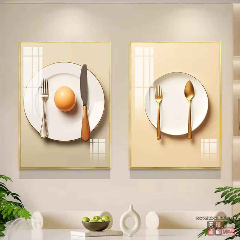抽象 单幅 装饰画 奶油风 餐厅背景墙挂画 晶瓷画