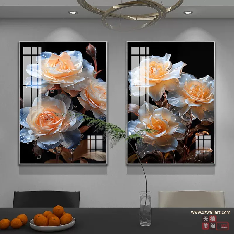 花 单幅 装饰画 轻奢风 餐厅背景墙挂画 晶瓷画