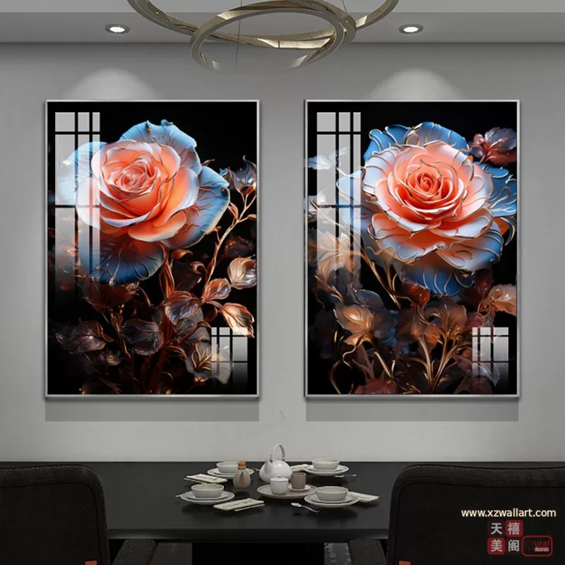 花 单幅 装饰画 轻奢风 餐厅背景墙挂画 晶瓷画