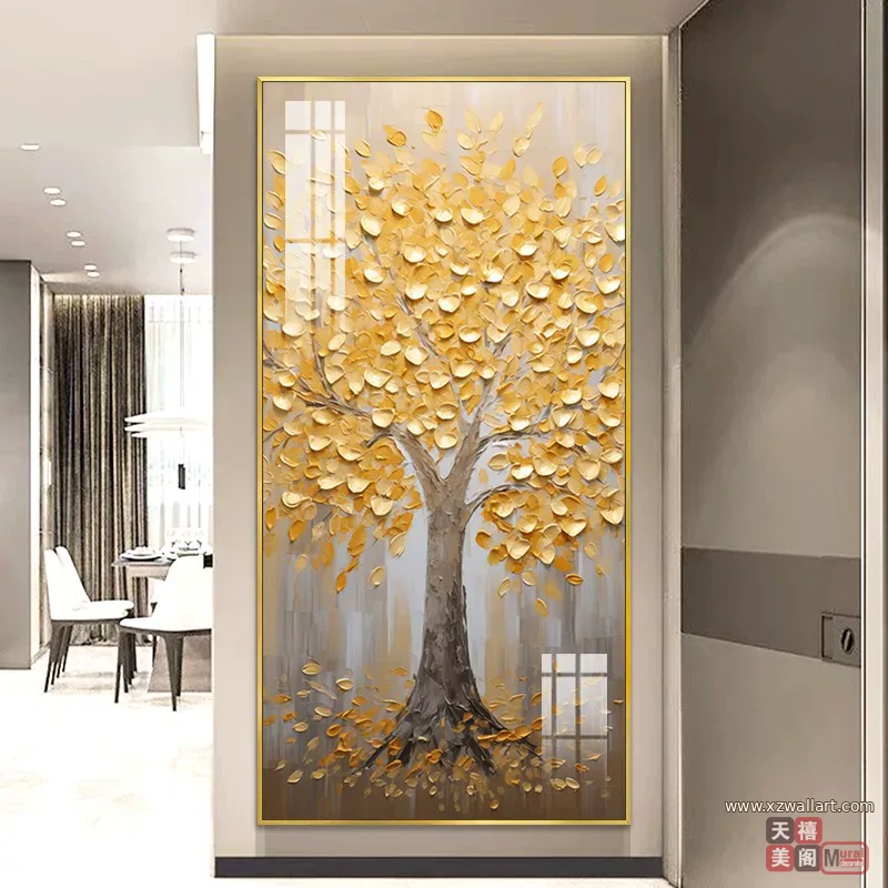 树 单幅 装饰画 轻奢风 玄关背景墙挂画 晶瓷画