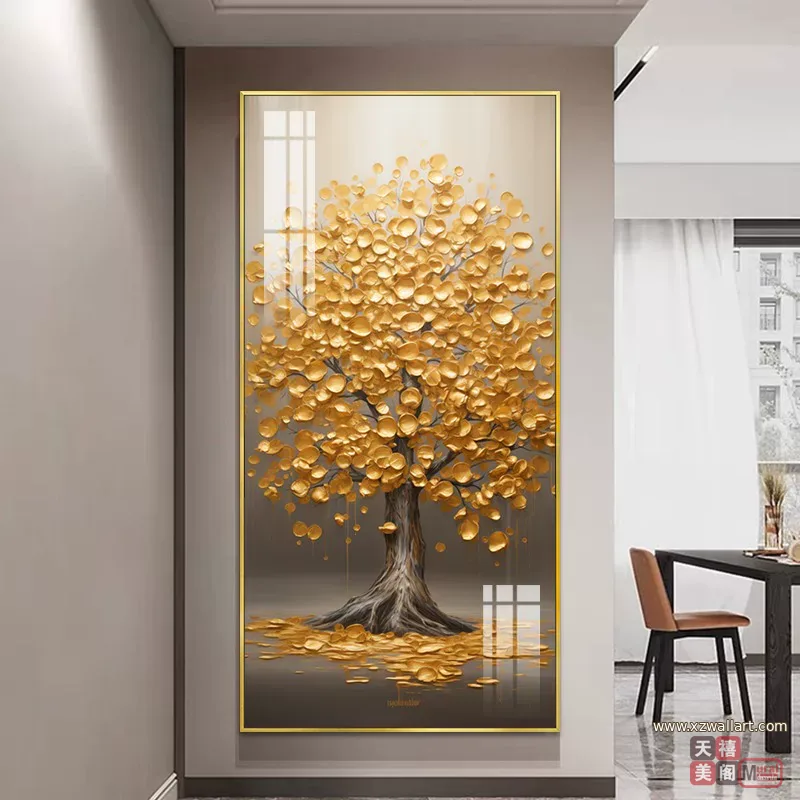 树 单幅 装饰画 轻奢风 玄关背景墙挂画 晶瓷画