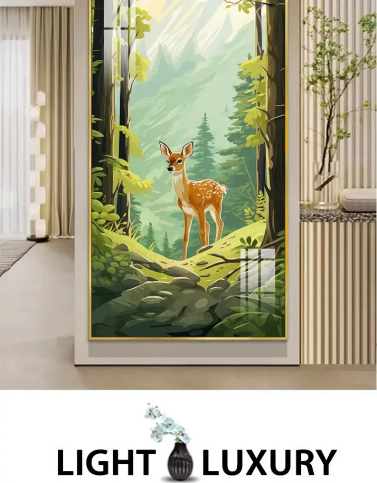 鹿 单幅 装饰画 奶油风 玄关背景墙挂画 晶瓷画