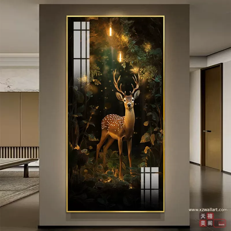 鹿 单幅 装饰画 奶油风 玄关背景墙挂画 晶瓷画