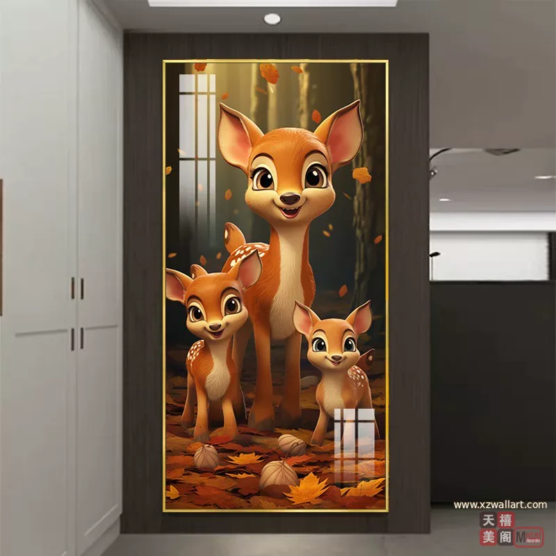 鹿 单幅 装饰画 轻奢风 玄关背景墙挂画 晶瓷画