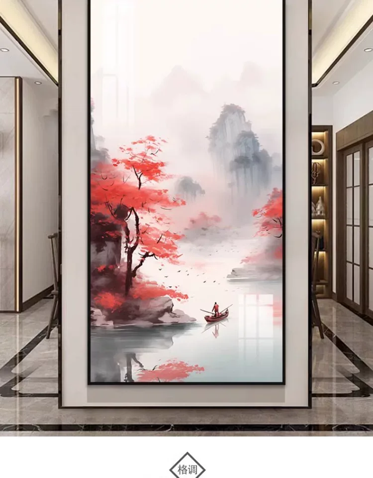 山水 单幅 装饰画 新中式 玄关背景墙挂画 晶瓷画