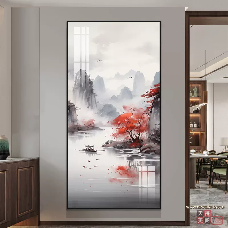 山水 单幅 装饰画 新中式 玄关背景墙挂画 晶瓷画