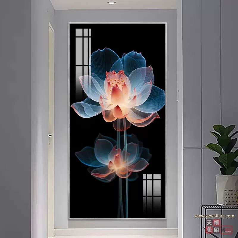 荷花 单幅 装饰画 轻奢风 玄关背景墙挂画 晶瓷画