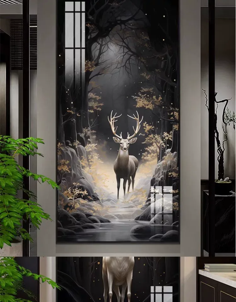 鹿 单幅 装饰画 轻奢风 玄关背景墙挂画 晶瓷画