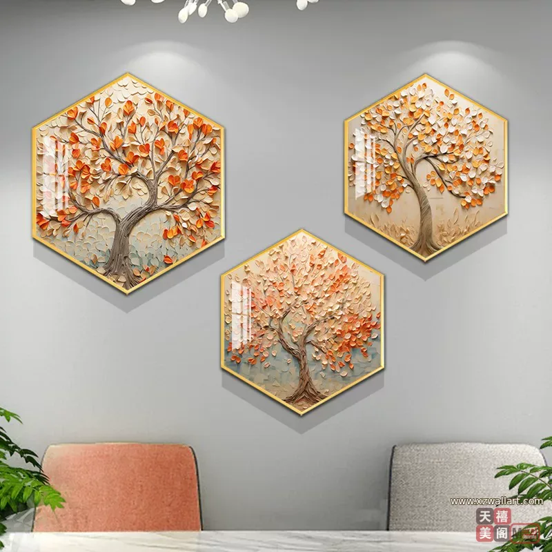 树 三联 装饰画 现代简约 餐厅背景墙挂画 晶瓷画