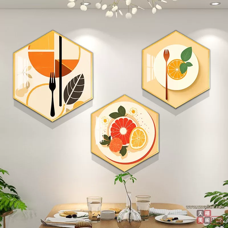 抽象 三联 装饰画 轻奢风 餐厅背景墙挂画 晶瓷画