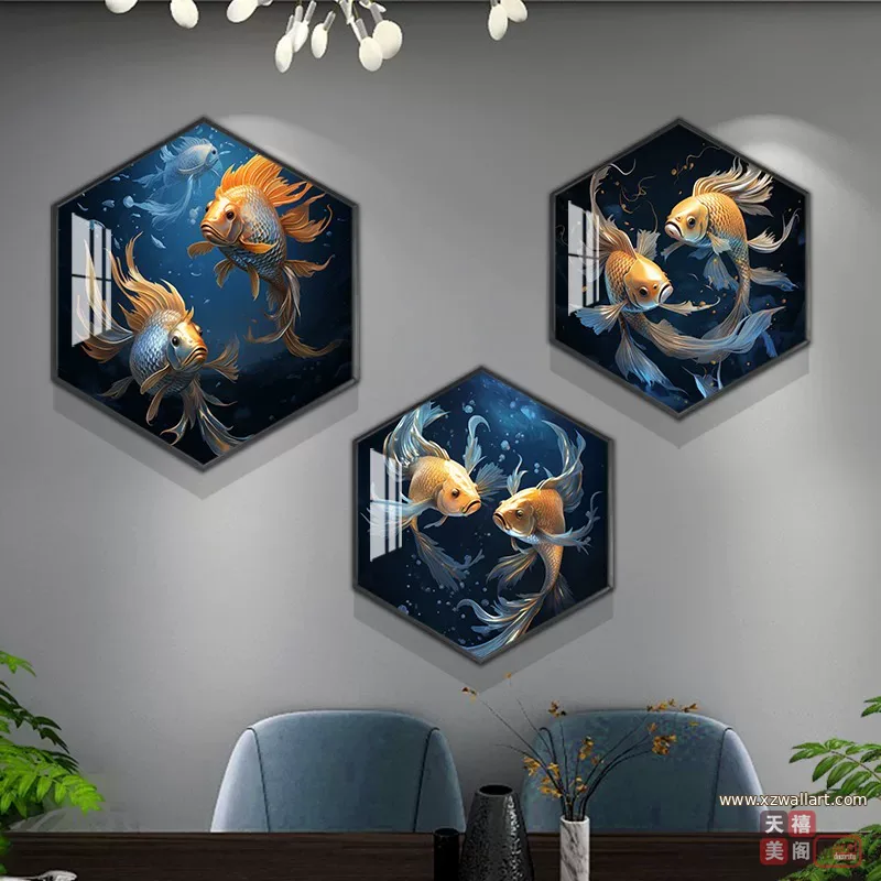 抽象 三联 装饰画 轻奢风 餐厅背景墙挂画 晶瓷画