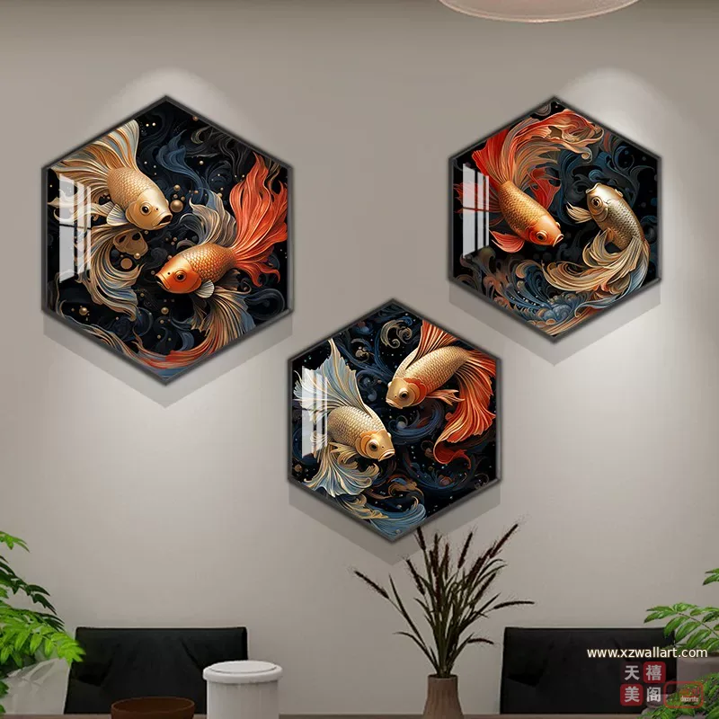 抽象 三联 装饰画 现代简约 餐厅背景墙挂画 晶瓷画