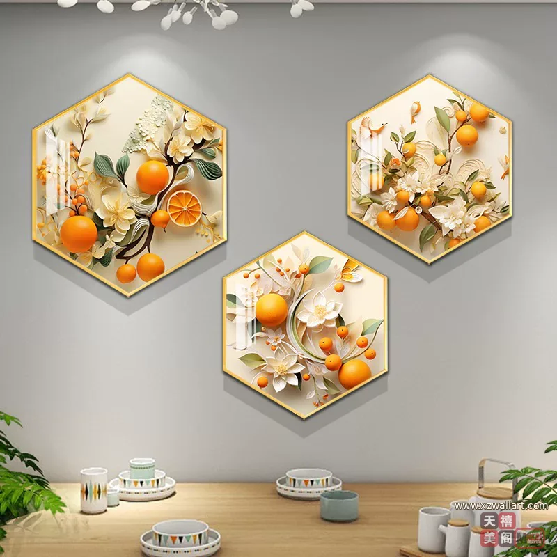 抽象 三联 装饰画 奶油风 餐厅背景墙挂画 晶瓷画