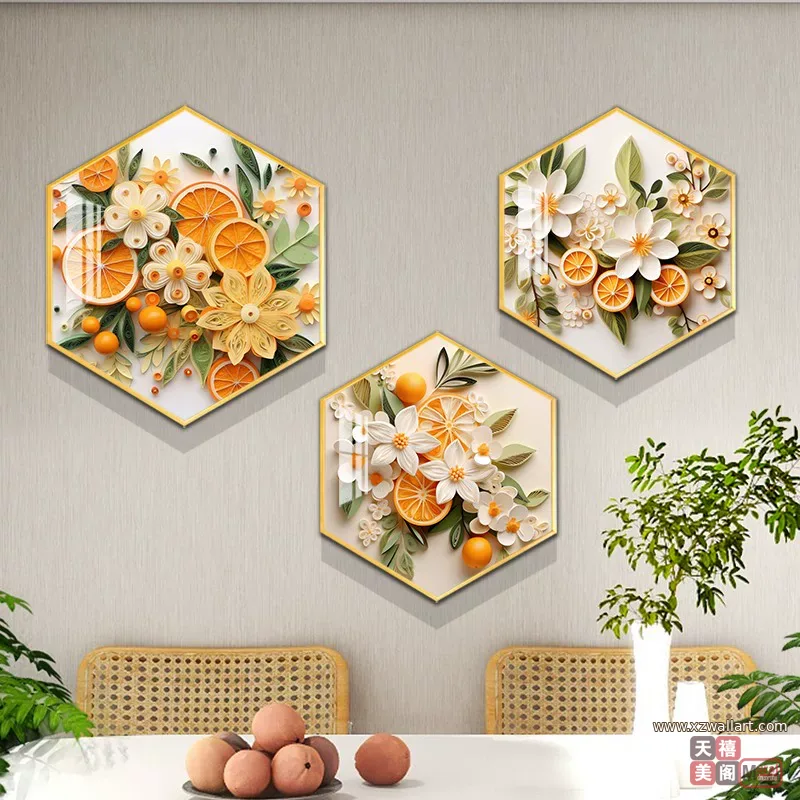 抽象 三联 装饰画 奶油风 餐厅背景墙挂画 晶瓷画
