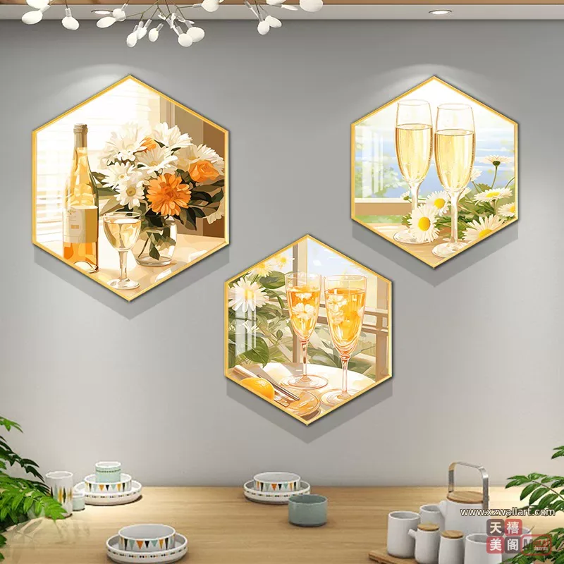 抽象 三联 装饰画 奶油风 餐厅背景墙挂画 晶瓷画