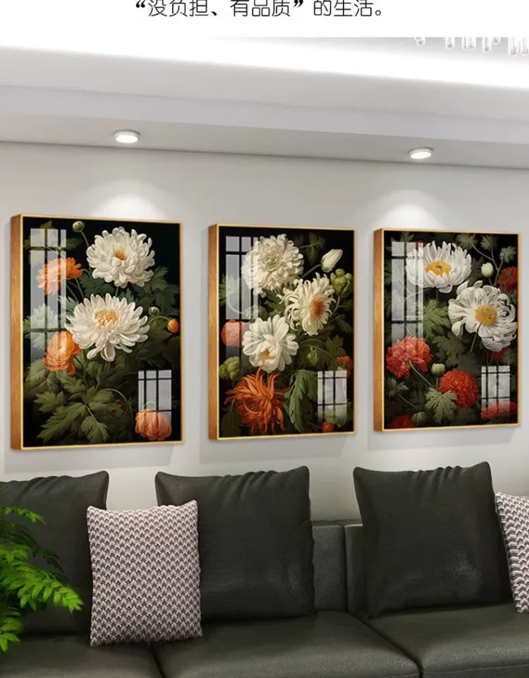 抽象 三联 装饰画 轻奢风 客厅背景墙挂画 晶瓷画