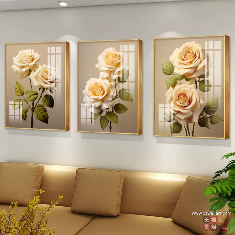 花 三联 装饰画 北欧风 客厅背景墙挂画 晶瓷画