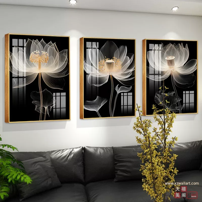 抽象 三联 装饰画 轻奢风 客厅背景墙挂画 晶瓷画