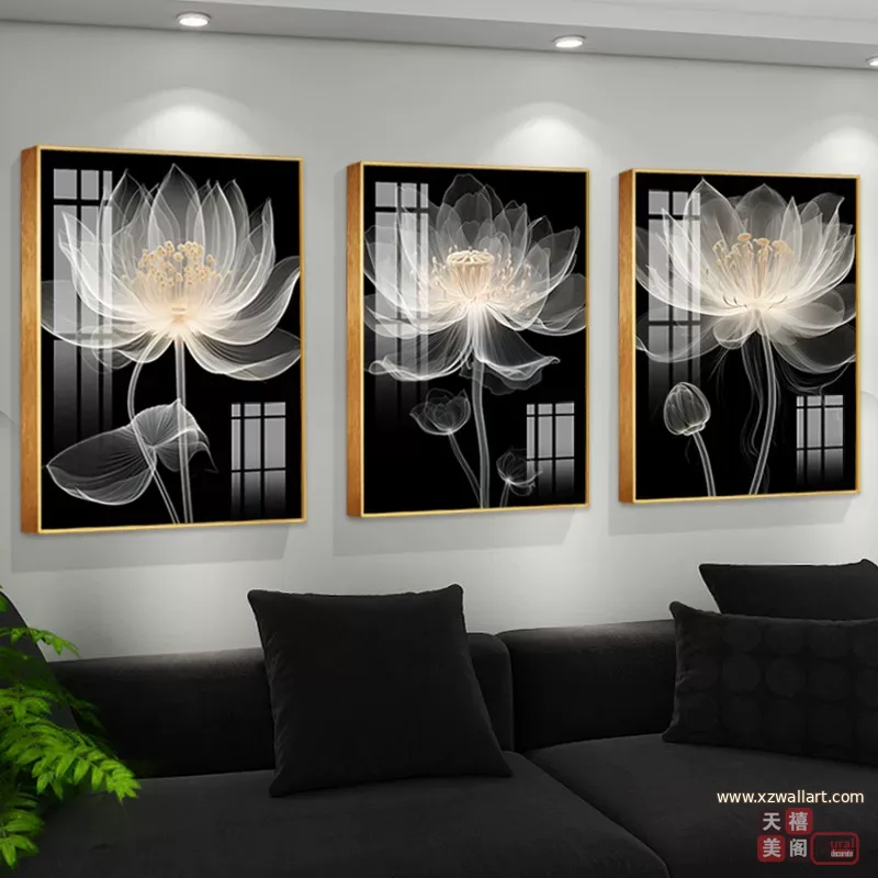 抽象 三联 装饰画 轻奢风 客厅背景墙挂画 晶瓷画