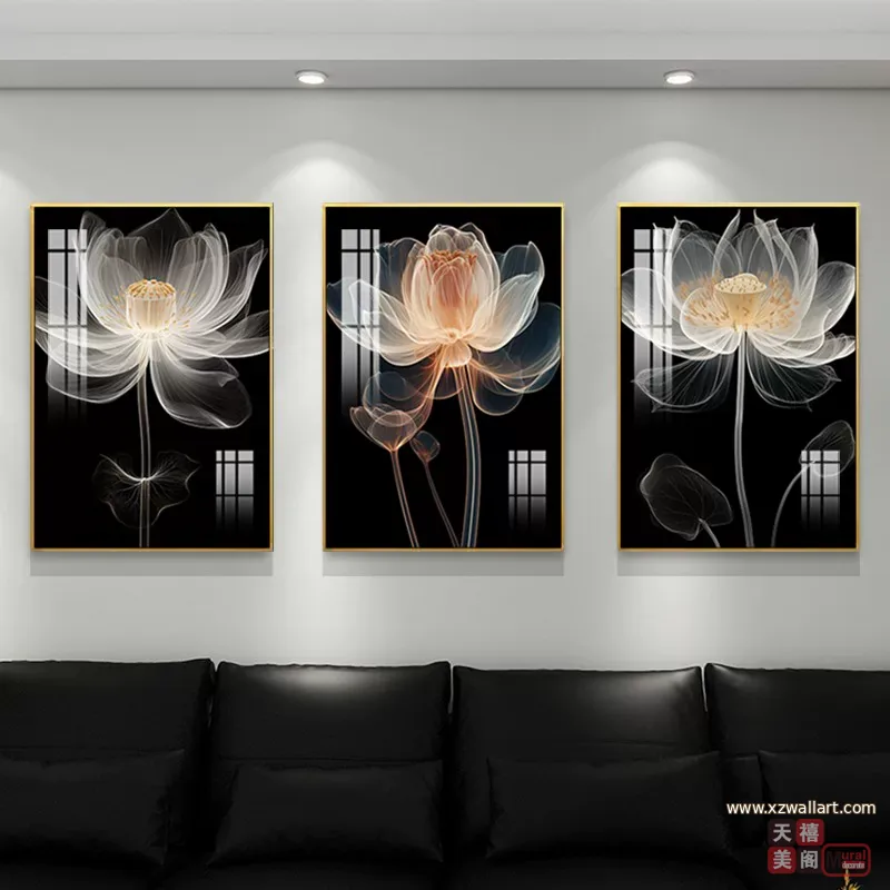 抽象 三联 装饰画 轻奢风 客厅背景墙挂画 晶瓷画