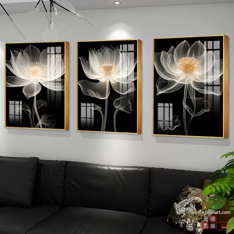 抽象 三联 装饰画 轻奢风 客厅背景墙挂画 晶瓷画